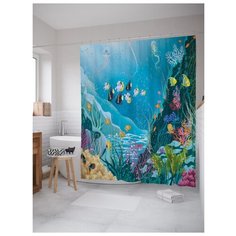 Штора для ванной JoyArty Гуляя по морскому дну 180x200 синий