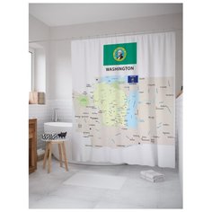 Штора для ванной JoyArty Карта Штат Вашингтон 180х200 разноцветный