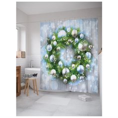 Штора для ванной JoyArty Венок украшенный шарами 180x200 голубой/зеленый