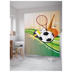 Штора для ванной JoyArty Подвижные спортивные игры 180x200 белый/зеленый