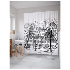 Штора для ванной JoyArty Европейская Городская Улица 180х200 белый/черный