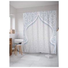 Штора для ванной JoyArty Восточная арка с белыми узорами 180х200 голубой/белый