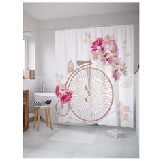 Штора для ванной JoyArty Велосипед с большим колесом 180x200 белый/розовый