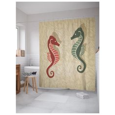 Штора для ванной JoyArty Дружба морских коней 180х200 бежевый