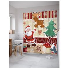 Штора для ванной JoyArty Добрый Санта-Клаус 180x200 бежевый/красный