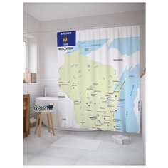 Штора для ванной JoyArty Карта Штат Висконсин 180х200 разноцветный