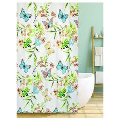 Штора для ванной Bath Plus Flying Garden 180х200 белый/салатовый/бирюзовый