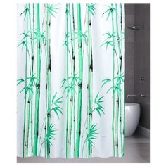 Штора для ванной Bath Plus Bamboo leaf 180х180 белый/салатовый