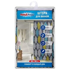 Штора для ванной Haus Frau Многоцветные листья 180x180 черный/белый/желтый