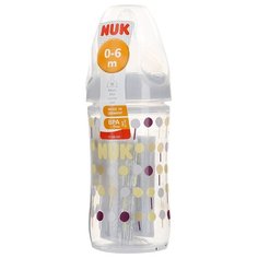 NUK First Choice Plus бутылочка из полипропилена с соской из силикона, размер М, 150 мл с рождения, серый/точки