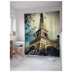 Штора для ванной JoyArty Эйфелева башня у подножья 180х200 бежевый/голубой