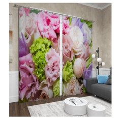 Фотошторы Сирень Пионы и гортензия (ФШБЛ001-13601) на ленте 260 см розовый