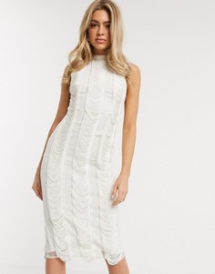 Платье миди кремового цвета с бахромой ASOS DESIGN-Розовый