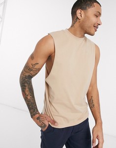 Бежевая органическая футболка без рукавов с глубокими проймами ASOS DESIGN-Бежевый