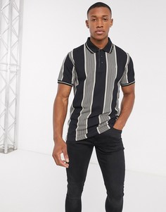 Премиум-поло из пике черного цвета в полоску Jack & Jones-Черный