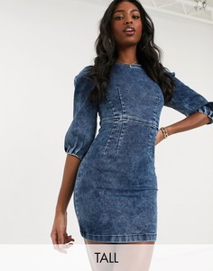 Джинсовое облегающее платье с эффектом кислотной стирки Parisian Tall-Синий