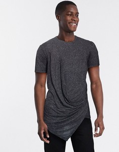 Черная длинная свободная футболка с добавлением льна и драпировкой ASOS DESIGN-Черный