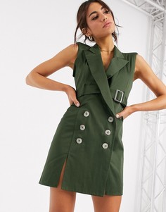 Платье-смокинг мини с ремнем и декоративной строчкой ASOS DESIGN-Зеленый