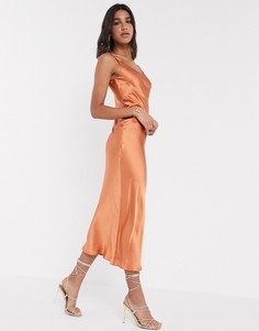 Атласное платье-комбинация миди с овальным вырезом ASOS DESIGN-Красный
