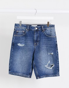 Синие узкие джинсовые шорты с рваной отделкой ASOS DESIGN-Синий