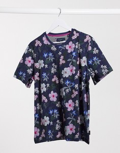 Темно-синяя футболка с цветочным принтом Ted Baker-Темно-синий