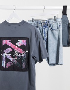Серая свободная футболка с принтом на спине River Island-Серый