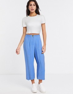 Синие широкие укороченные брюки Topshop-Синий