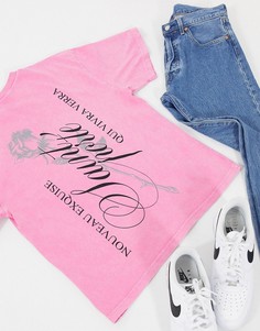 Розовая футболка с принтом на груди и спине River Island-Розовый