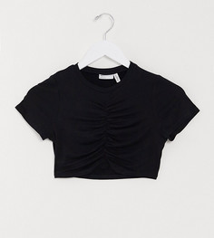 Черный кроп-топ с присборенной отделкой ASOS DESIGN Petite