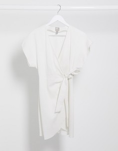 Белое платье мини из ткани на основе льна ASOS DESIGN-Белый