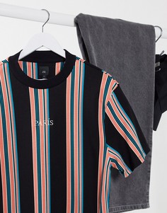 Черная футболка в полоску с надписью "Paris" River Island-Черный