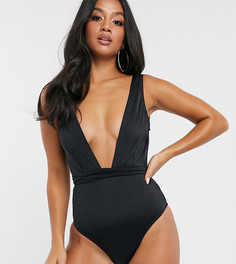 Черный слитный купальник с поясом ASOS DESIGN recycled petite