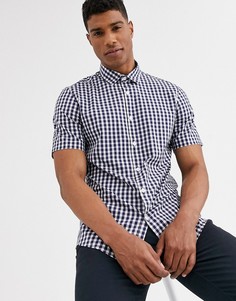 Темно-синяя приталенная рубашка стретч в клетку ASOS DESIGN-Темно-синий