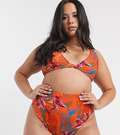 Плавки бикини с завышенной талией и принтом ASOS DESIGN curve-Мульти