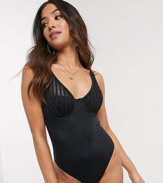 Черный слитный купальник с сетчатыми чашечками на косточках ASOS DESIGN petite recycled