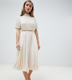 Платье миди с кроп-топом и декоративной отделкой ASOS DESIGN Petite-Кремовый