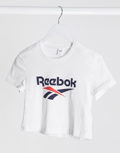 Белая короткая футболка с большим классическим логотипом Reebok-Белый