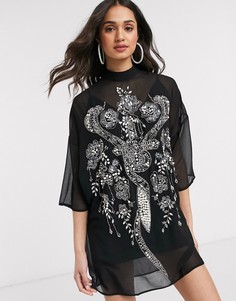 Черное oversized-платье мини с отделкой ASOS DESIGN-Черный