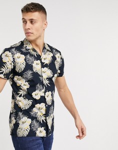 Рубашка с короткими рукавами и тропическим принтом Jack & Jones essentials-Темно-синий