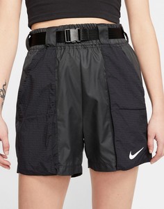 Черные тканые шорты с поясом и пряжкой Nike-Черный
