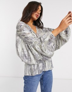 Топ с длинными рукавами, цветочным принтом и кольцами ASOS DESIGN-Мульти