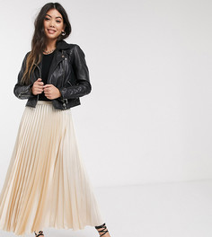 Атласная плиссированная юбка миди ASOS DESIGN Petite-Кремовый
