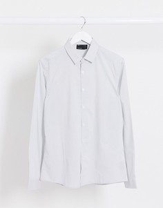 Серая рубашка узкого кроя в полоску ASOS DESIGN-Серый
