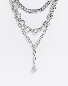 Серебристое массивное ожерелье-цепочка со стразами ASOS DESIGN-Серебряный