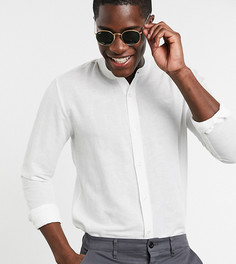 Рубашка с добавлением льна и воротником на пуговице Threadbare Tall-Белый