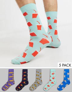 Набор из 5 пар носков с принтом фастфуда New Look-Мульти