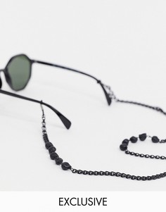 Черные матовые солнцезащитные очки с цепочкой и черепами Reclaimed Vintage-Черный