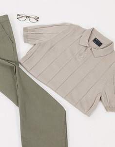 Бежевая обтягивающая футболка-поло от комплекта ASOS DESIGN-Серый