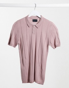 Розовая трикотажная футболка-поло в рубчик ASOS DESIGN-Розовый
