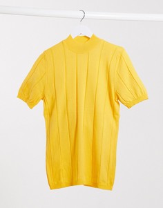 Желтая футболка в широкий рубчик с высоким воротом ASOS DESIGN-Желтый